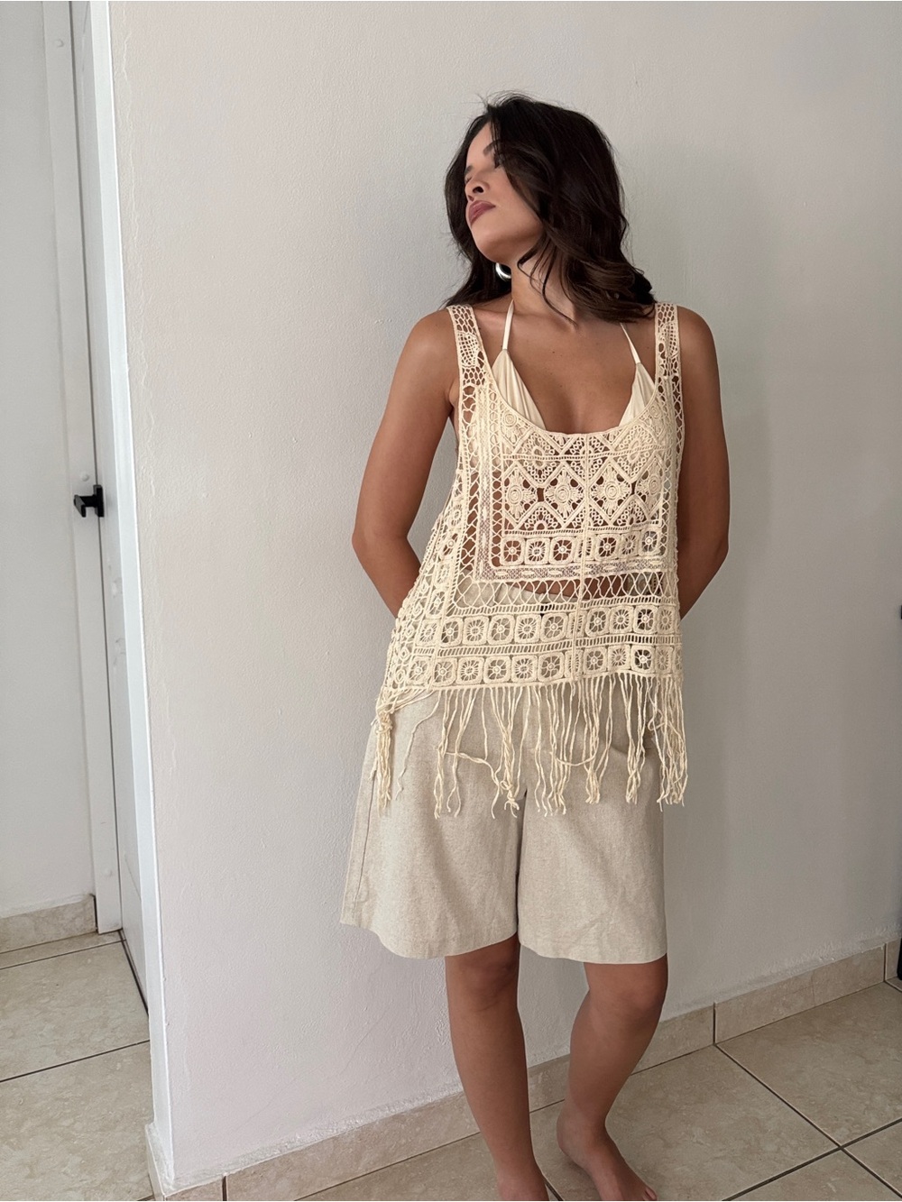 Rebellion Cream Crochet Fringe Tank Top